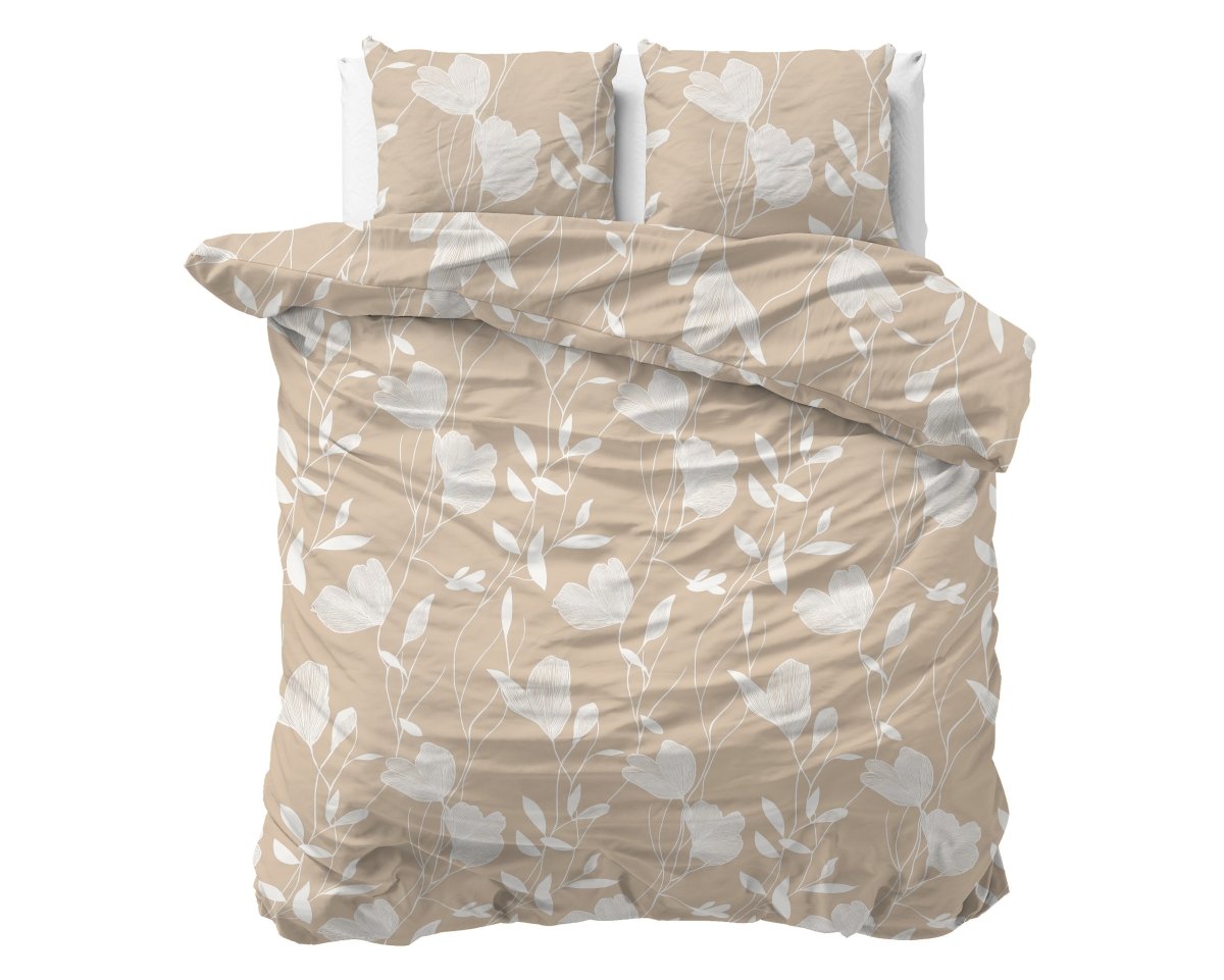 100% Cotton Duvet Cover Set Spring | Sand/Beige | Double - 200cm (W) x 200/220cm (L) - The Bedding & Blankets Store
