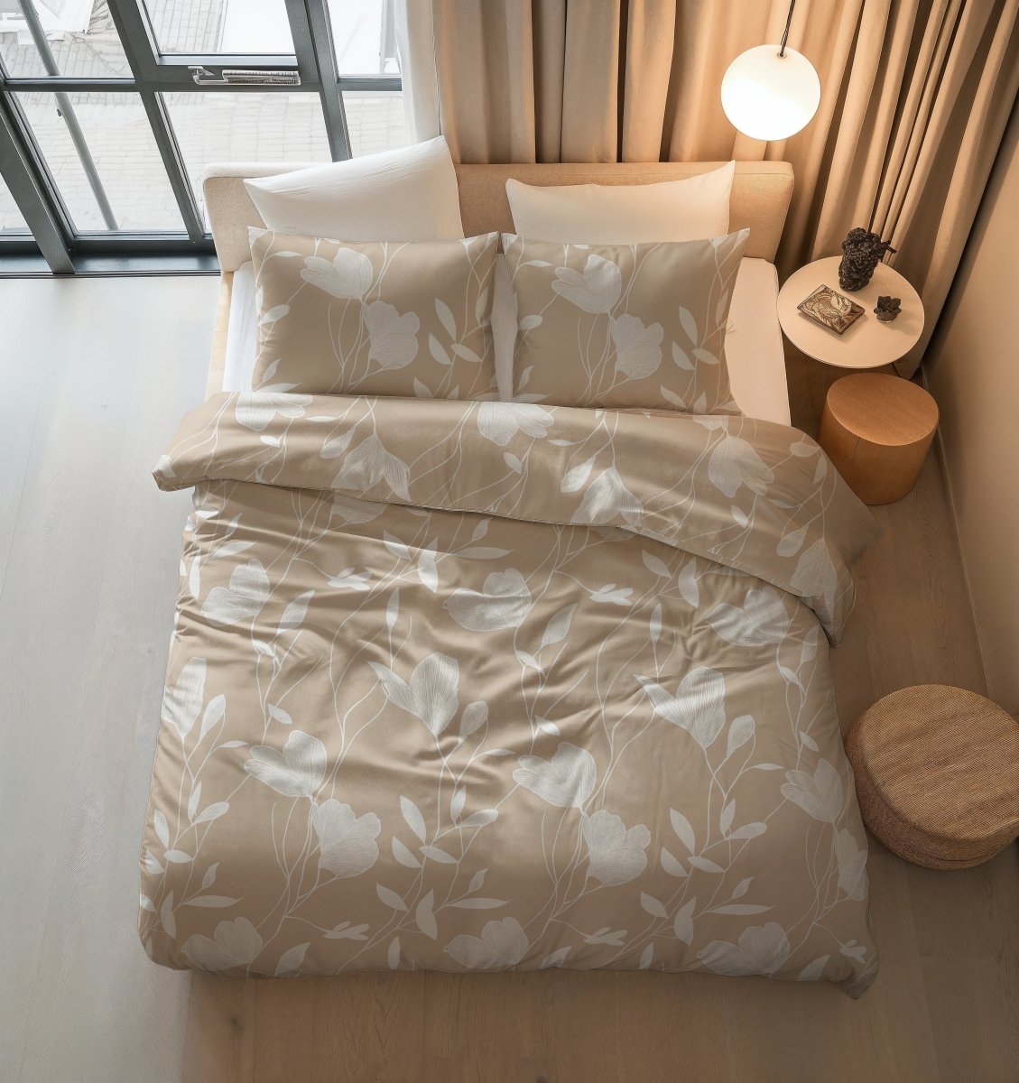 100% Cotton Duvet Cover Set Spring | Sand/Beige | Double - 200cm (W) x 200/220cm (L) - The Bedding & Blankets Store