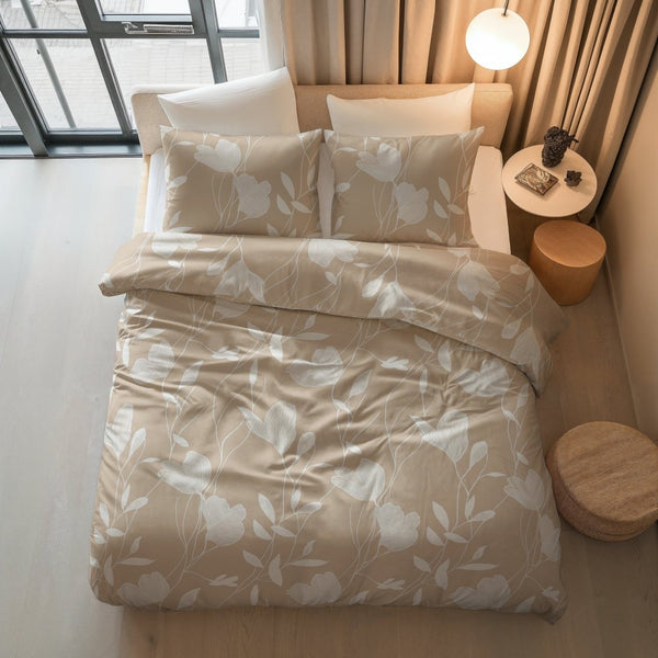 100% Cotton Duvet Cover Set Spring | Sand/Beige | Double - 200cm (W) x 200/220cm (L) - The Bedding & Blankets Store