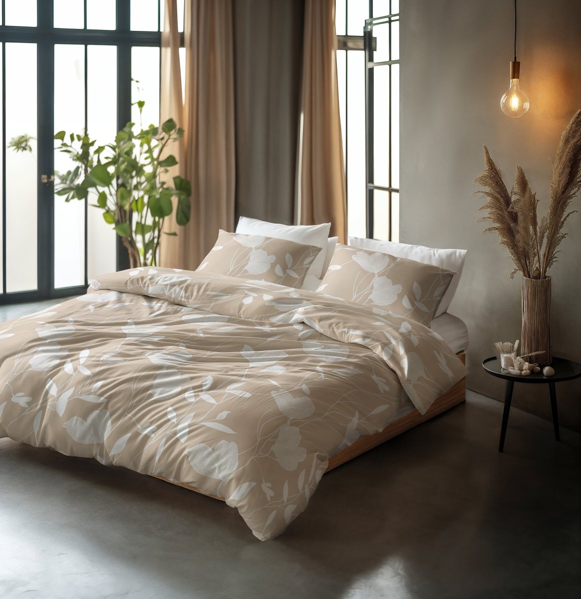100% Cotton Duvet Cover Set Spring | Sand/Beige | Double - 200cm (W) x 200/220cm (L) - The Bedding & Blankets Store