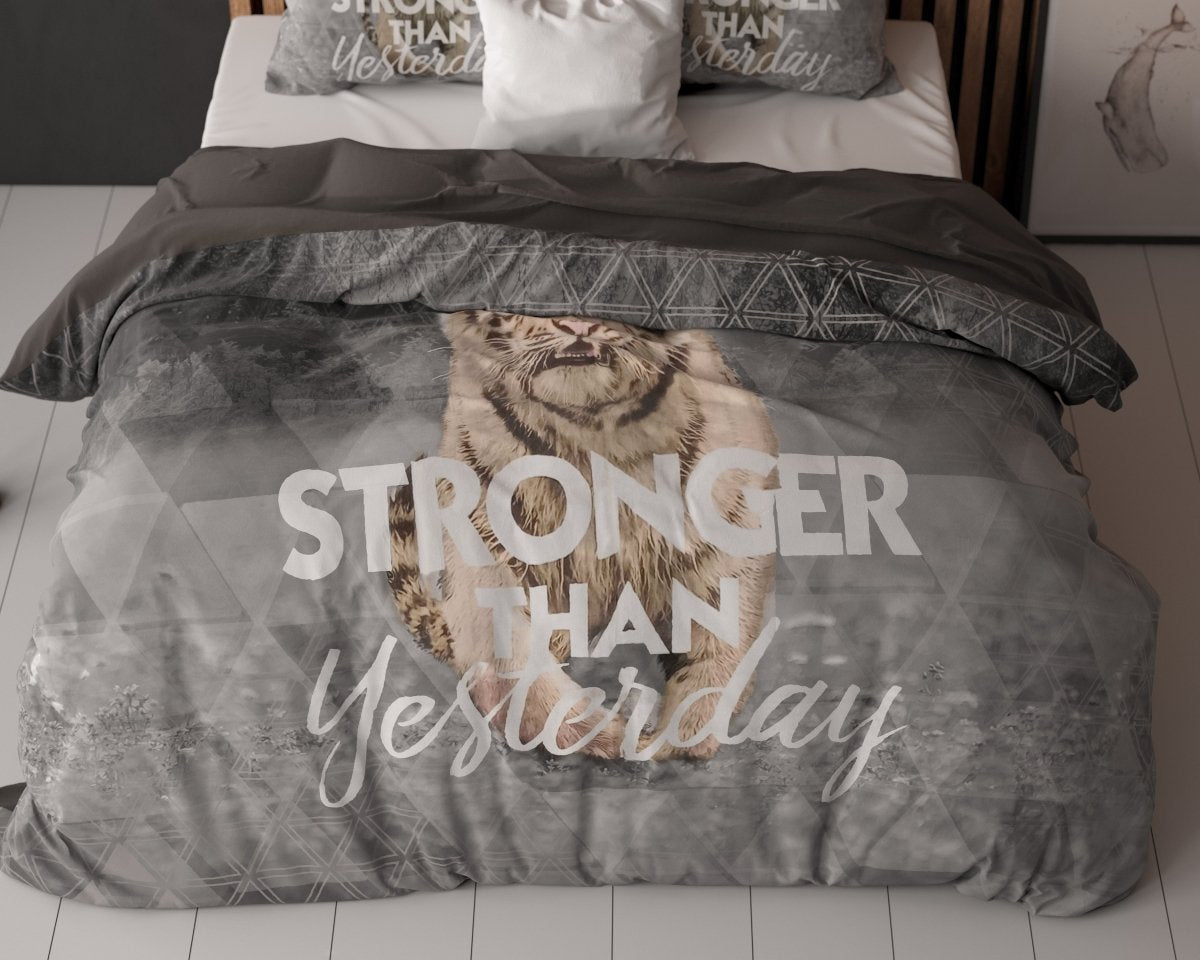 100% Cotton Duvet Cover Set Stronger | Grey | Single - 135cm (W) x 200/ 220cm (L) - The Bedding & Blankets Store
