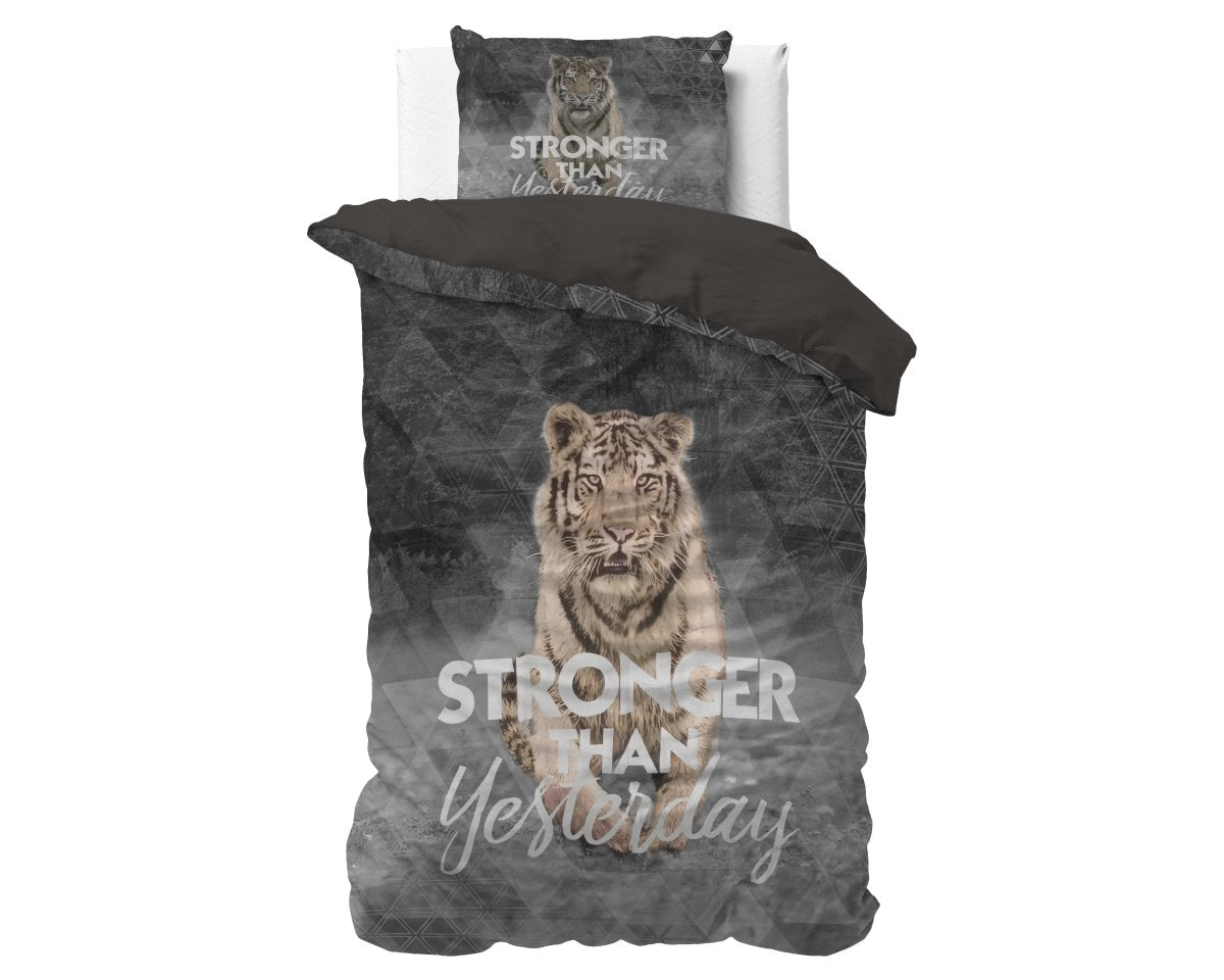 100% Cotton Duvet Cover Set Stronger | Grey | Single - 135cm (W) x 200/ 220cm (L) - The Bedding & Blankets Store
