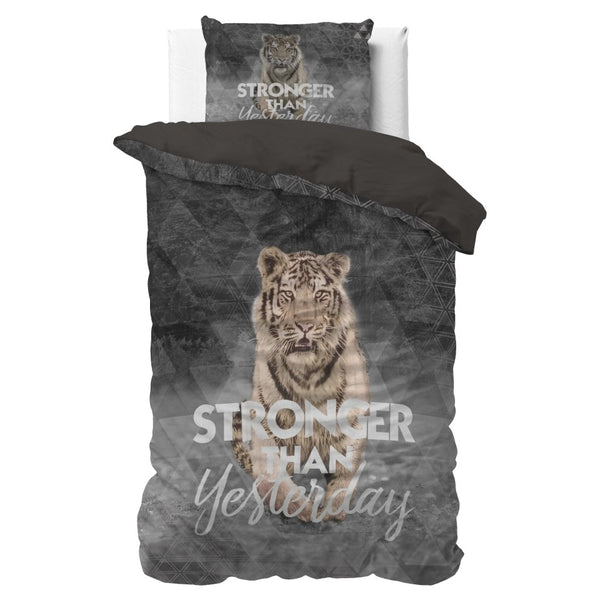 100% Cotton Duvet Cover Set Stronger | Grey | Single - 135cm (W) x 200/ 220cm (L) - The Bedding & Blankets Store