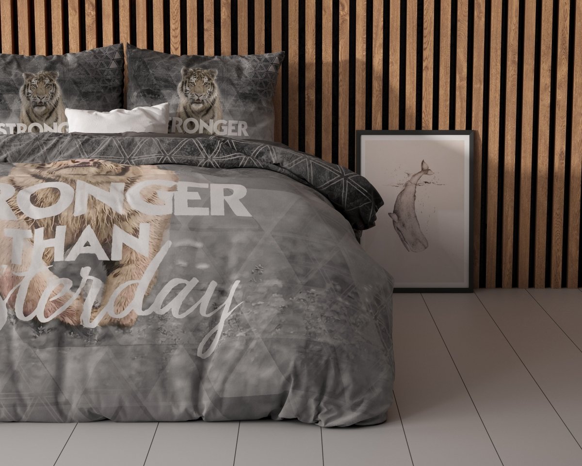 100% Cotton Duvet Cover Set Stronger | Grey | Single - 135cm (W) x 200/ 220cm (L) - The Bedding & Blankets Store