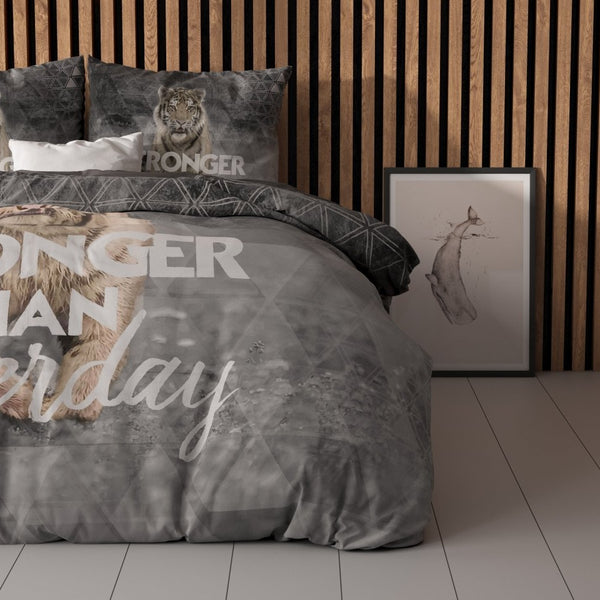 100% Cotton Duvet Cover Set Stronger | Grey | Single - 135cm (W) x 200/ 220cm (L) - The Bedding & Blankets Store