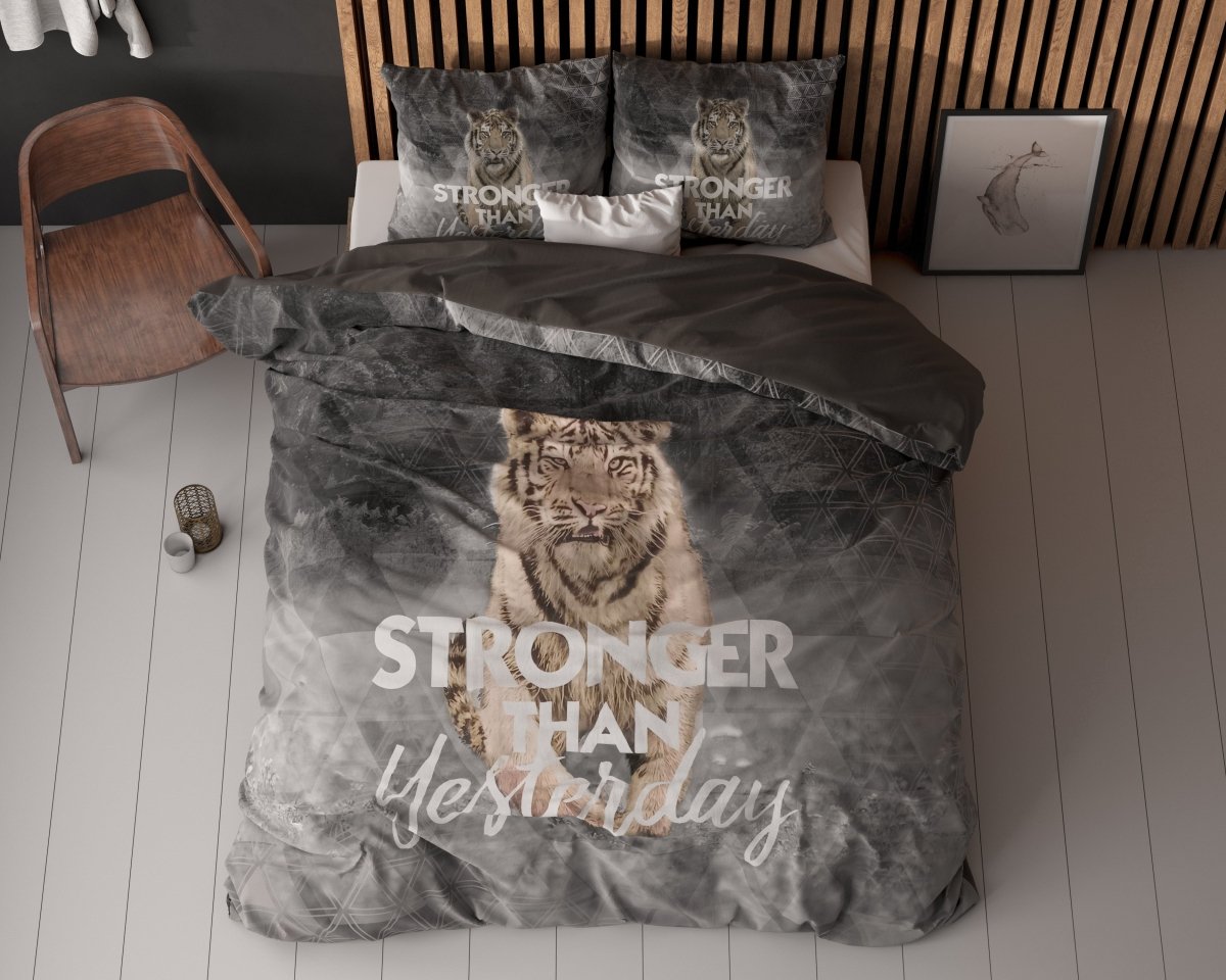 100% Cotton Duvet Cover Set Stronger | Grey | Single - 135cm (W) x 200/ 220cm (L) - The Bedding & Blankets Store