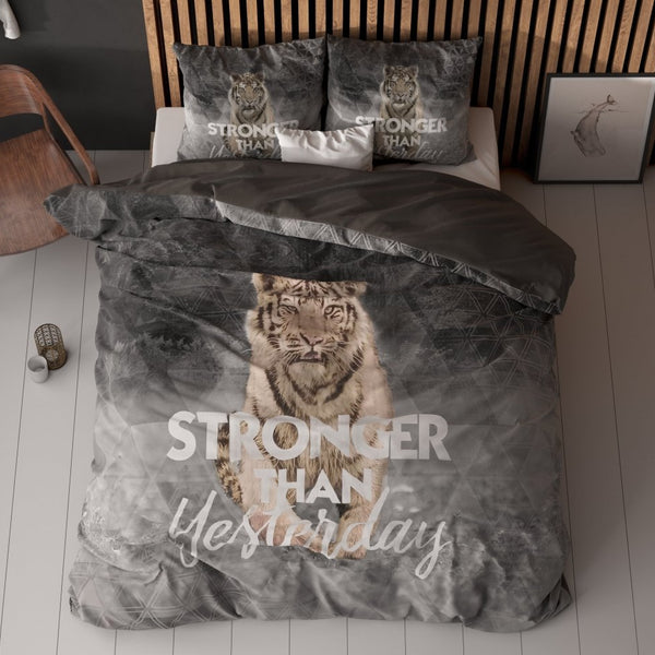 100% Cotton Duvet Cover Set Stronger | Grey | Single - 135cm (W) x 200/ 220cm (L) - The Bedding & Blankets Store