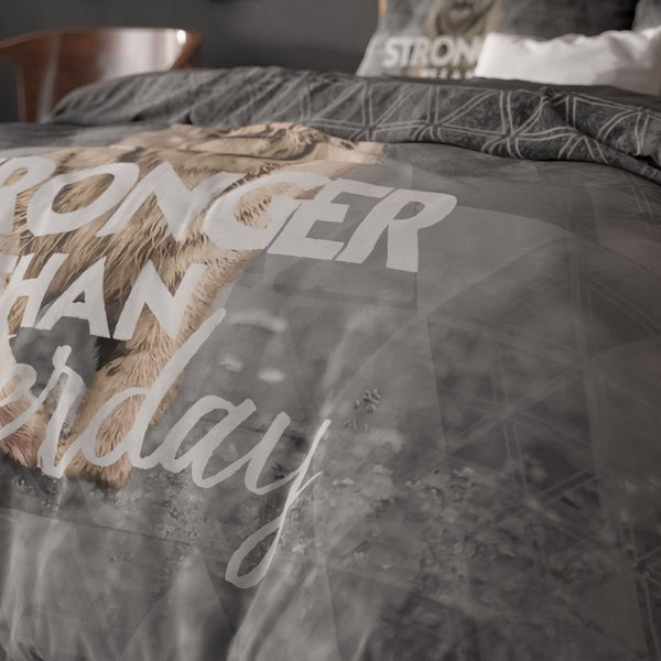100% Cotton Duvet Cover Set Stronger | Grey | Single - 135cm (W) x 200/ 220cm (L) - The Bedding & Blankets Store