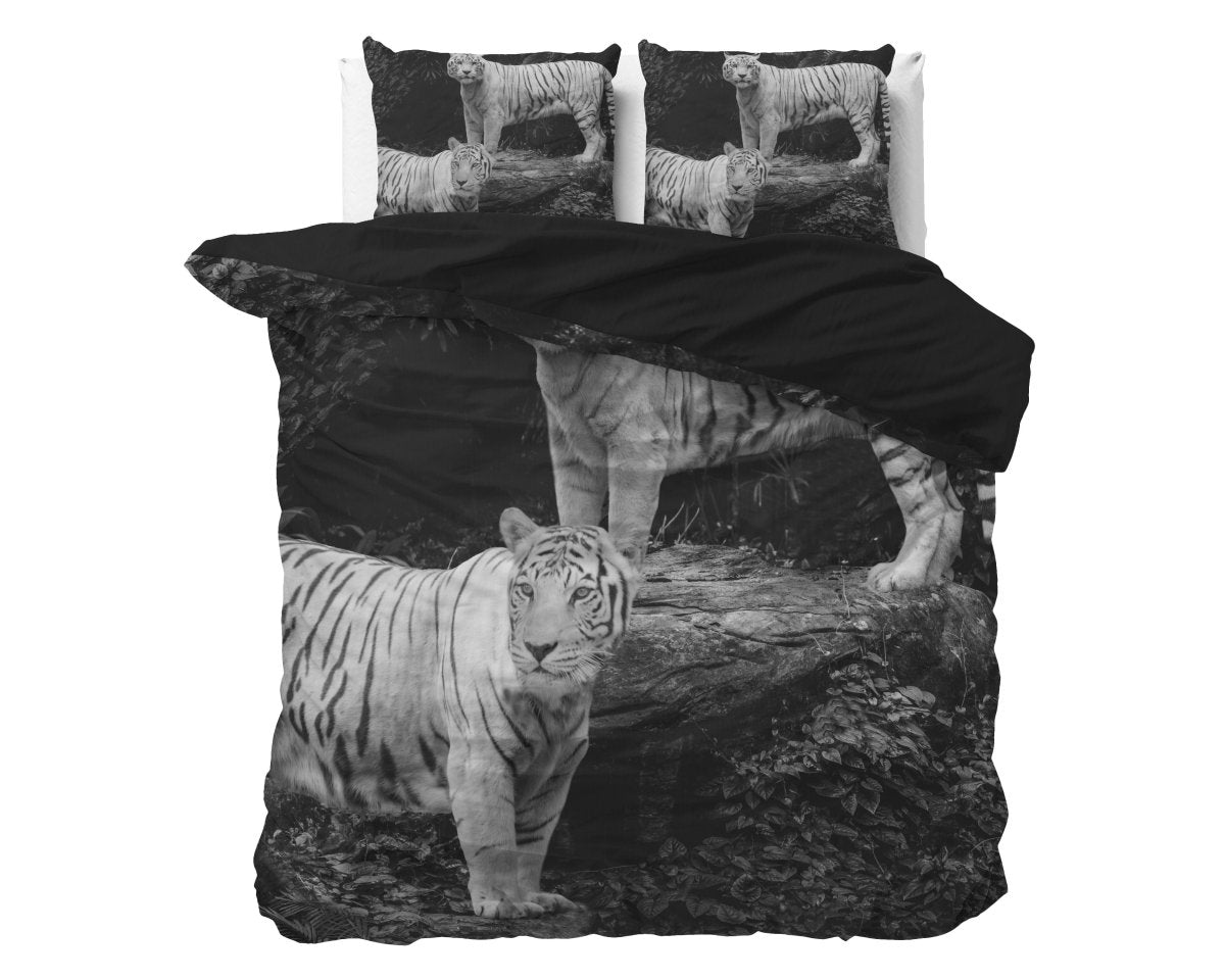 100% Cotton Duvet Cover Set Tigers | Grey | Double - 200cm (W) x 220cm (L) - The Bedding & Blankets Store