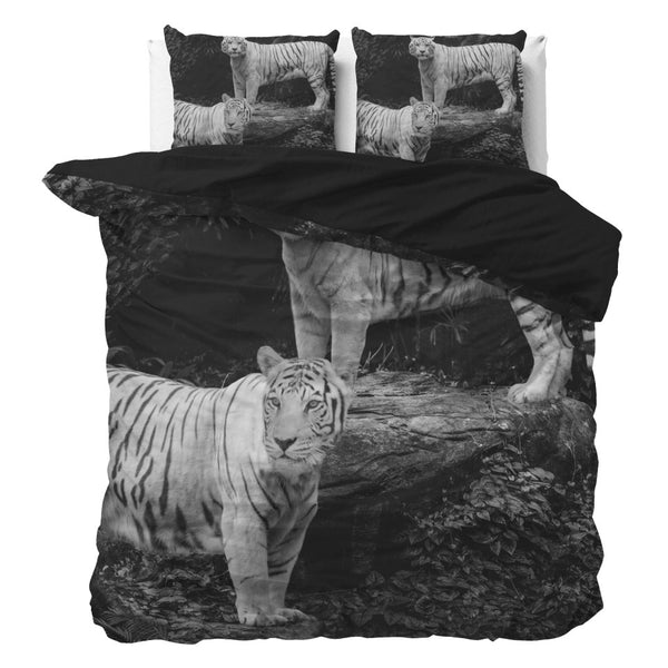 100% Cotton Duvet Cover Set Tigers | Grey | Double - 200cm (W) x 220cm (L) - The Bedding & Blankets Store