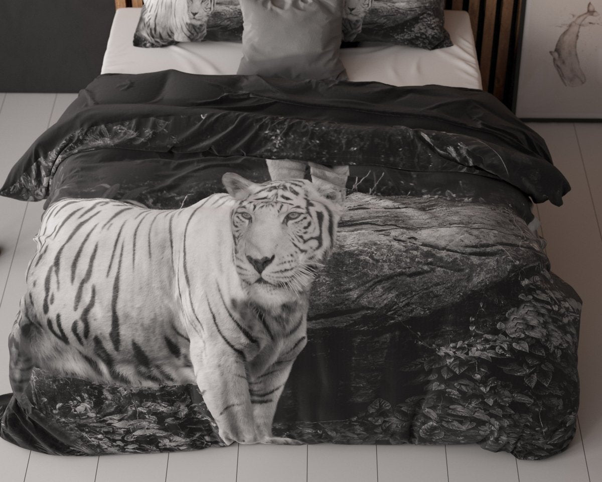 100% Cotton Duvet Cover Set Tigers | Grey | Single - 135cm (W) x 200cm (L) - The Bedding & Blankets Store