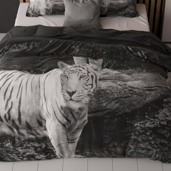 100% Cotton Duvet Cover Set Tigers | Grey | Single - 135cm (W) x 200cm (L) - The Bedding & Blankets Store