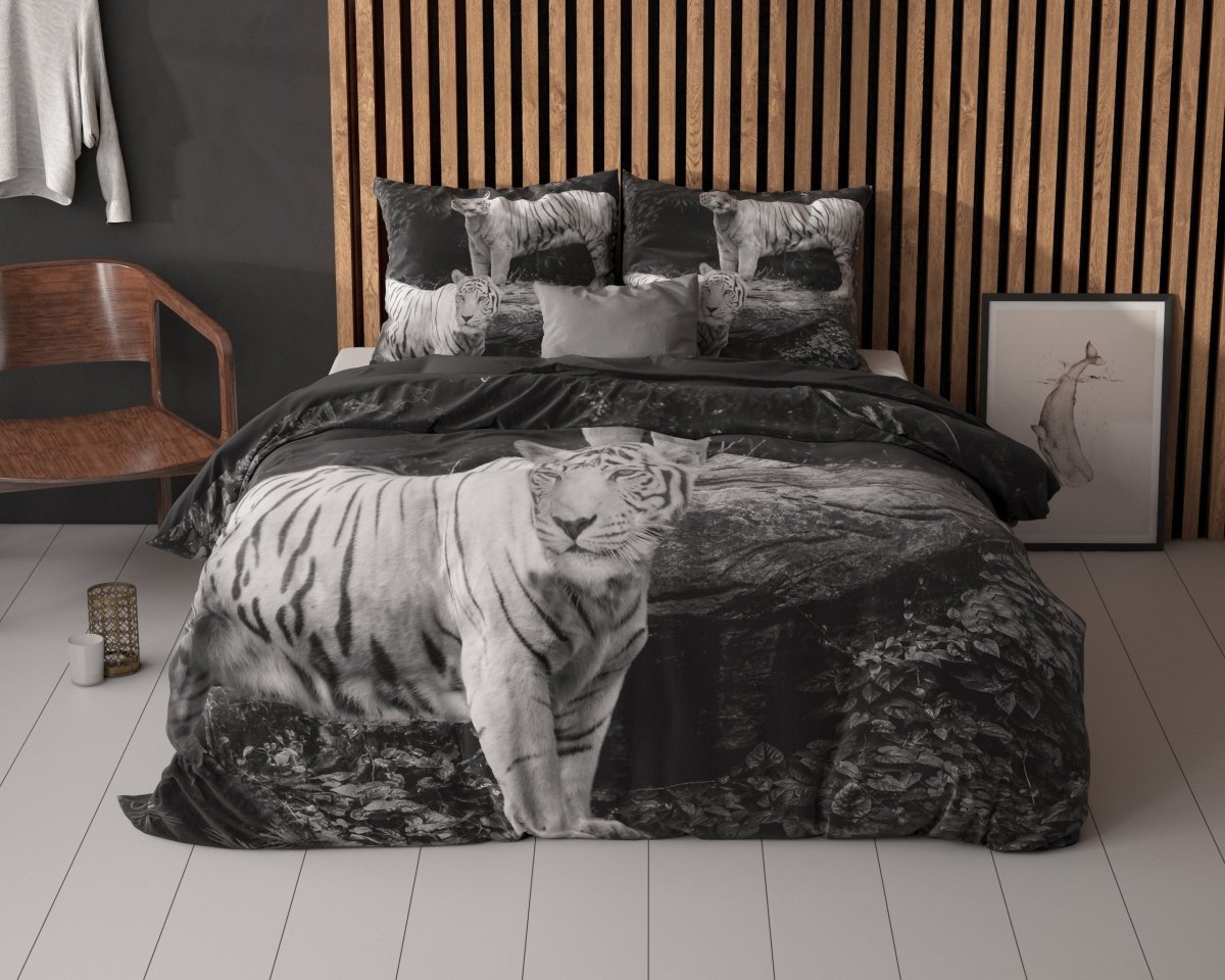 100% Cotton Duvet Cover Set Tigers | Grey | Single - 135cm (W) x 200cm (L) - The Bedding & Blankets Store