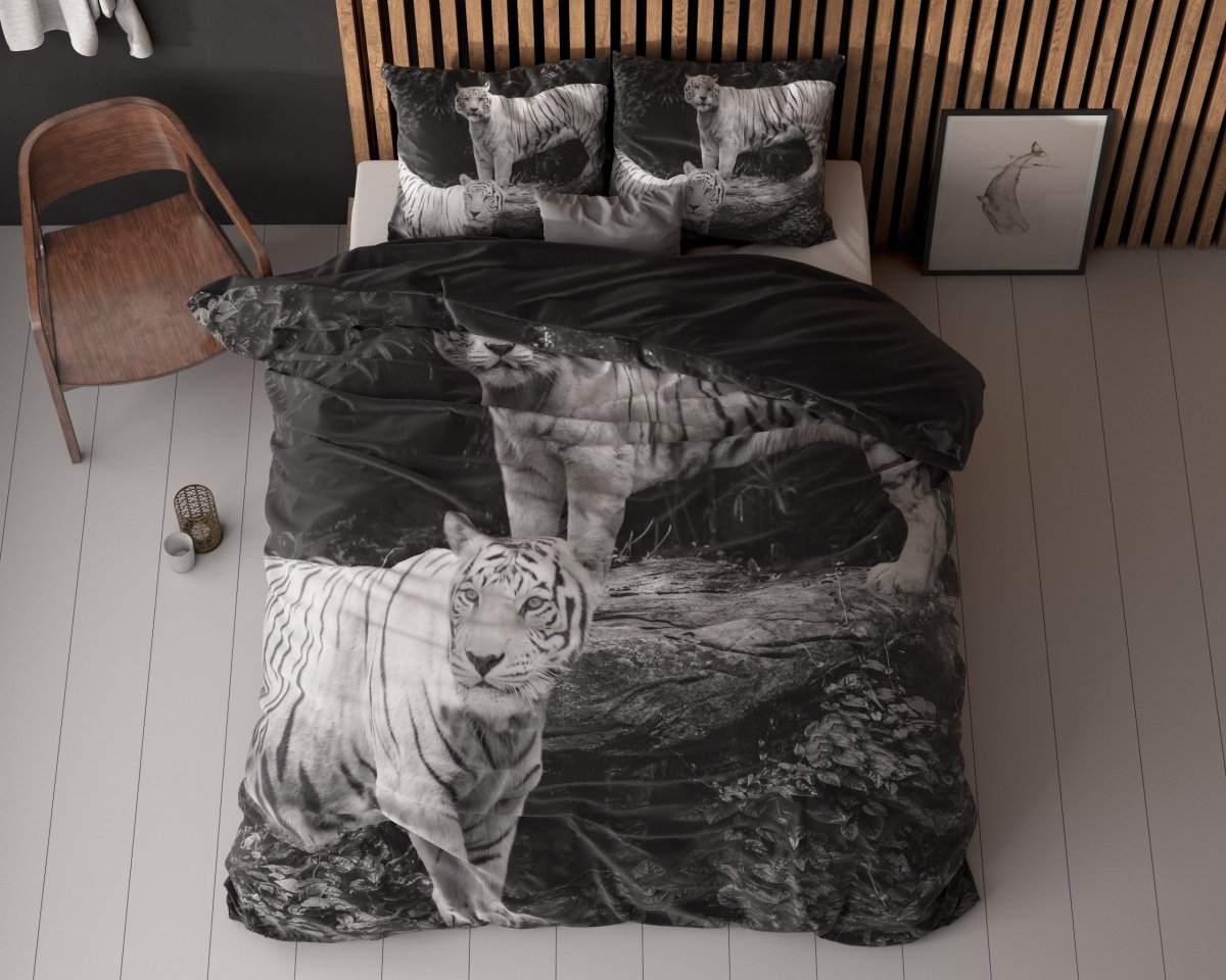 100% Cotton Duvet Cover Set Tigers | Grey | Single - 135cm (W) x 200cm (L) - The Bedding & Blankets Store
