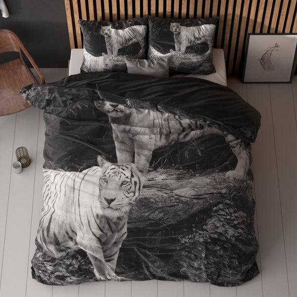 100% Cotton Duvet Cover Set Tigers | Grey | Single - 135cm (W) x 200cm (L) - The Bedding & Blankets Store