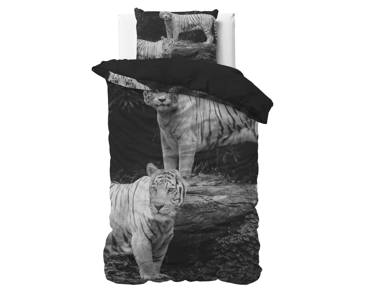100% Cotton Duvet Cover Set Tigers | Grey | Single - 135cm (W) x 200cm (L) - The Bedding & Blankets Store