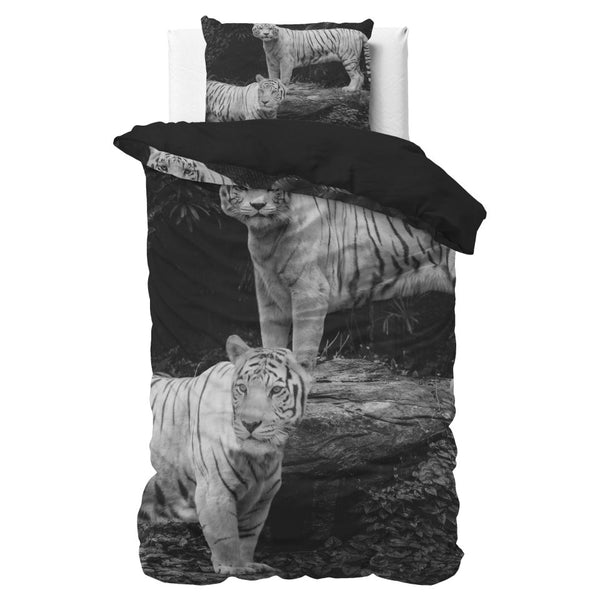 100% Cotton Duvet Cover Set Tigers | Grey | Single - 135cm (W) x 200cm (L) - The Bedding & Blankets Store