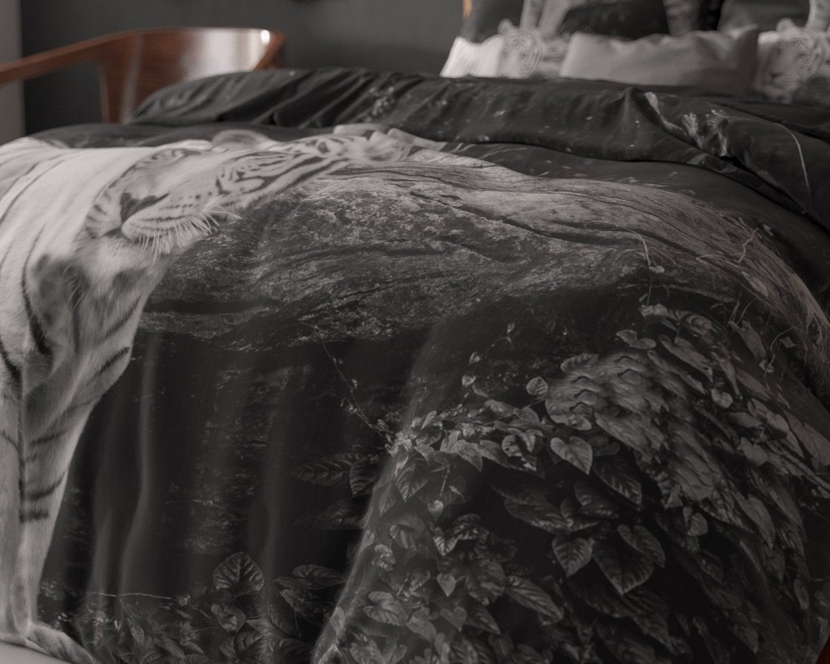 100% Cotton Duvet Cover Set Tigers | Grey | Single - 135cm (W) x 200cm (L) - The Bedding & Blankets Store