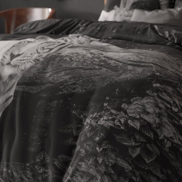 100% Cotton Duvet Cover Set Tigers | Grey | Single - 135cm (W) x 200cm (L) - The Bedding & Blankets Store