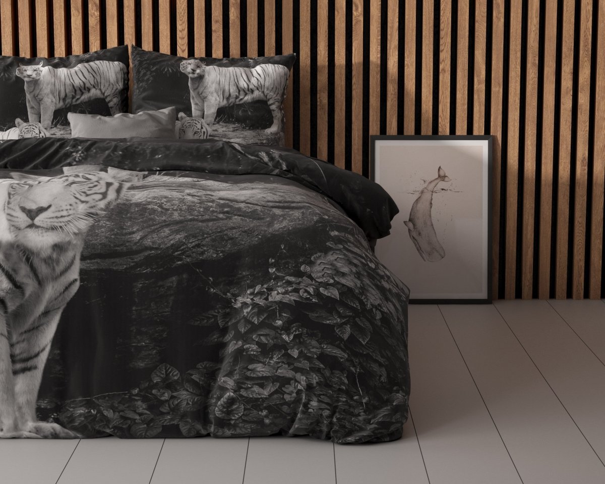 100% Cotton Duvet Cover Set Tigers | Grey | Single - 135cm (W) x 200cm (L) - The Bedding & Blankets Store
