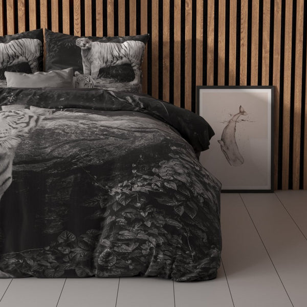 100% Cotton Duvet Cover Set Tigers | Grey | Single - 135cm (W) x 200cm (L) - The Bedding & Blankets Store