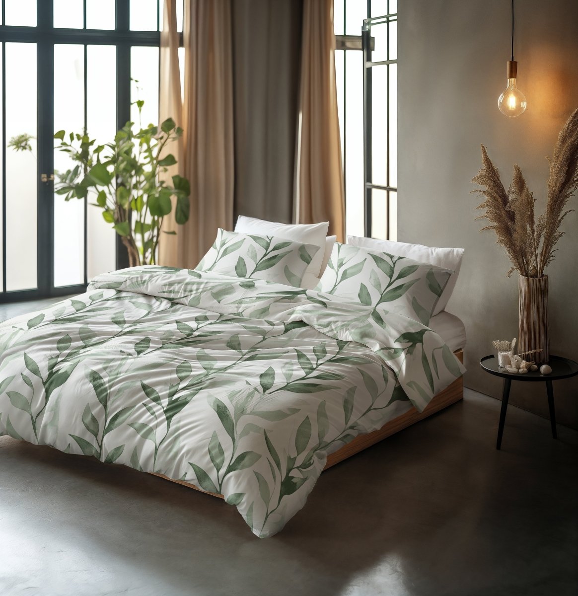 100% Cotton Duvet Cover Set Urban Greenhouse | Green | Double - 200cm (W) x 200/220cm (L) - The Bedding & Blankets Store