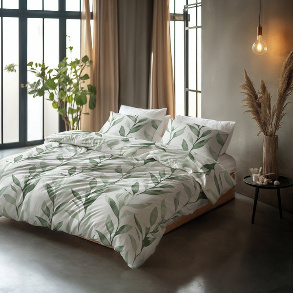 100% Cotton Duvet Cover Set Urban Greenhouse | Green | Double - 200cm (W) x 200/220cm (L) - The Bedding & Blankets Store
