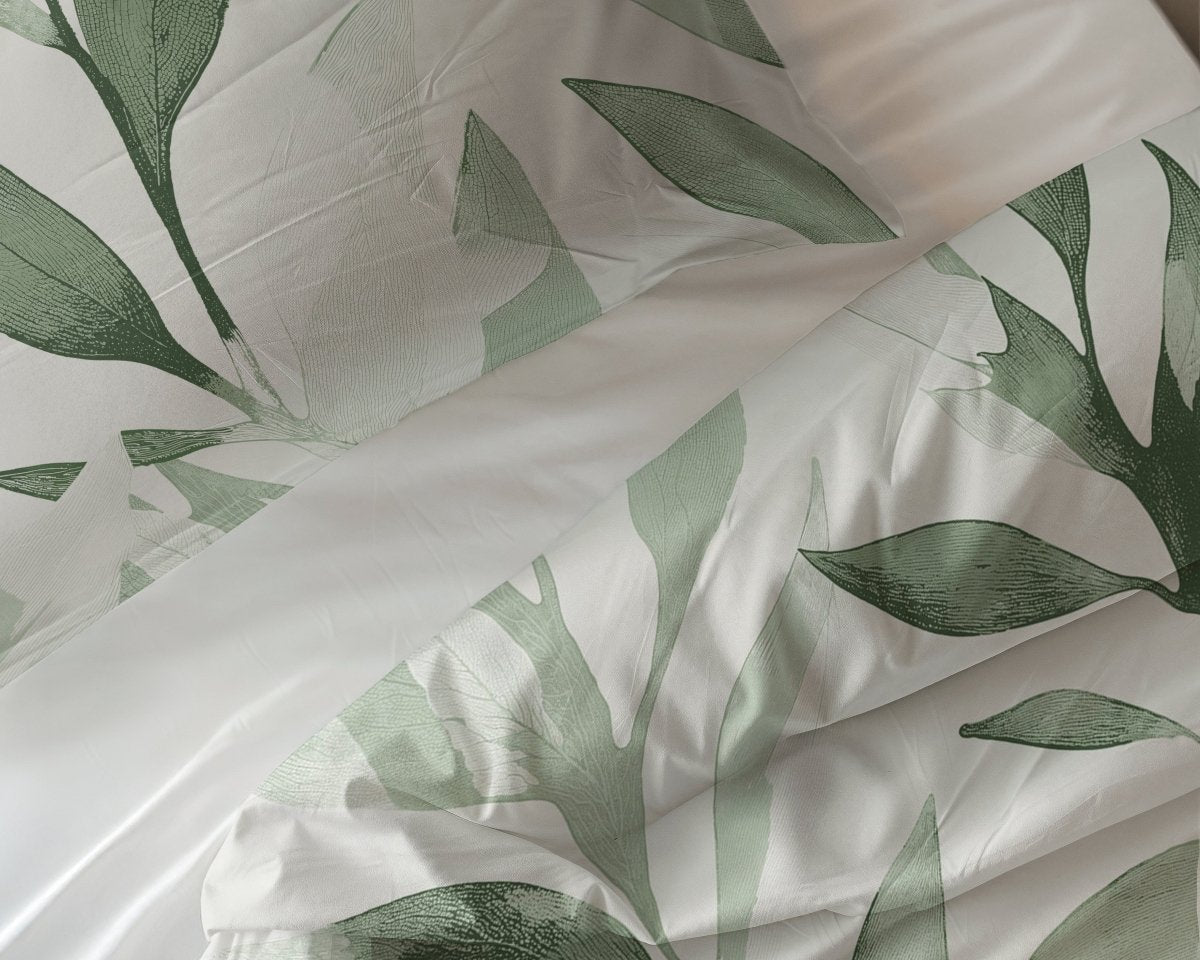 100% Cotton Duvet Cover Set Urban Greenhouse | Green | Double - 200cm (W) x 200/220cm (L) - The Bedding & Blankets Store