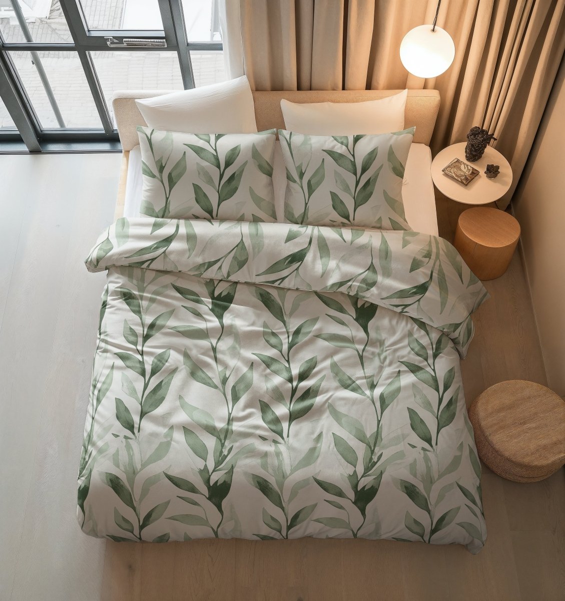 100% Cotton Duvet Cover Set Urban Greenhouse | Green | Double - 200cm (W) x 200/220cm (L) - The Bedding & Blankets Store
