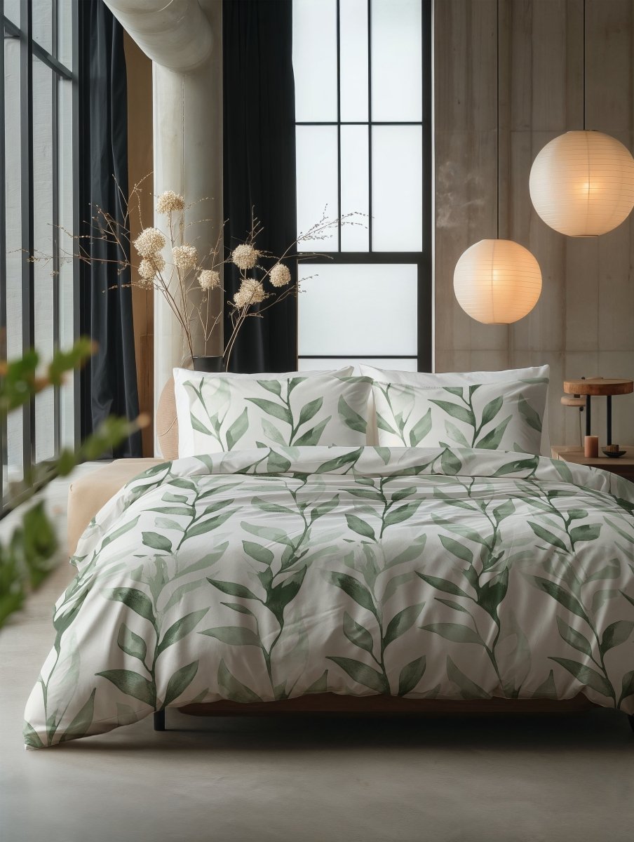 100% Cotton Duvet Cover Set Urban Greenhouse | Green | Double - 200cm (W) x 200/220cm (L) - The Bedding & Blankets Store