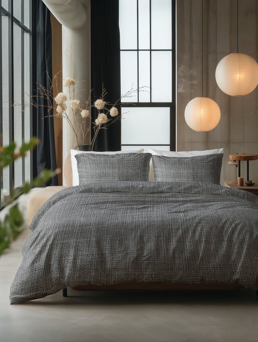 100% Cotton Duvet Cover Set Vintage | Anthracite | King Long - 240cm (W) x 220cm (L) - The Bedding & Blankets Store
