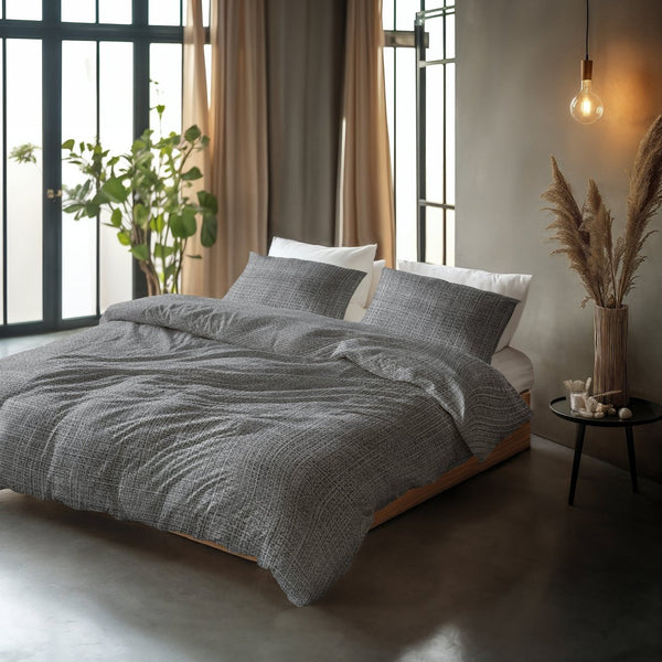 100% Cotton Duvet Cover Set Vintage | Anthracite | King Long - 240cm (W) x 220cm (L) - The Bedding & Blankets Store