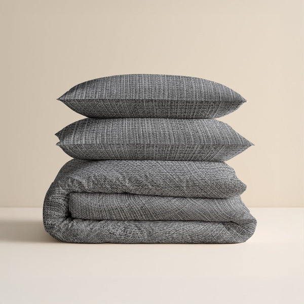 100% Cotton Duvet Cover Set Vintage | Anthracite | King Long - 240cm (W) x 220cm (L) - The Bedding & Blankets Store