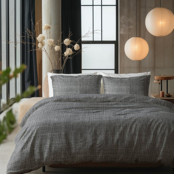 100% Cotton Duvet Cover Set Vintage | Anthracite | King Long - 240cm (W) x 220cm (L) - The Bedding & Blankets Store