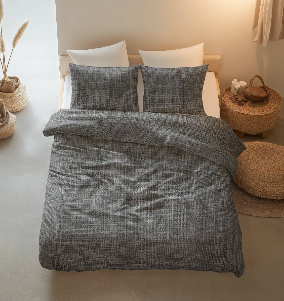 100% Cotton Duvet Cover Set Vintage | Anthracite | King Long - 240cm (W) x 220cm (L) - The Bedding & Blankets Store