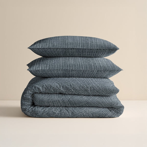 100% Cotton Duvet Cover Set Vintage | Blue | King Long - 240cm (W) x 220cm (L) - The Bedding & Blankets Store