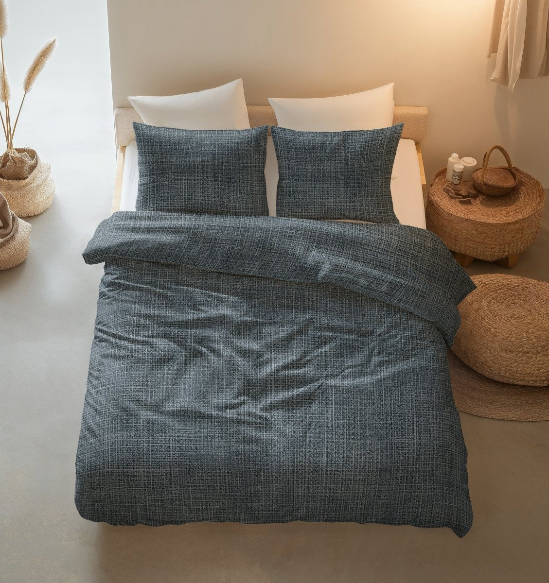 100% Cotton Duvet Cover Set Vintage | Blue | King Long - 240cm (W) x 220cm (L) - The Bedding & Blankets Store