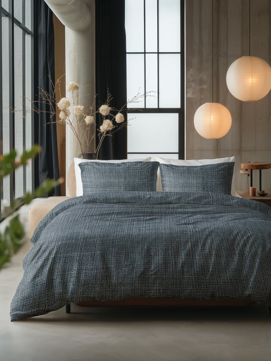 100% Cotton Duvet Cover Set Vintage | Blue | King Long - 240cm (W) x 220cm (L) - The Bedding & Blankets Store