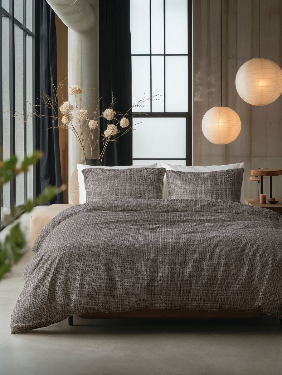 100% Cotton Duvet Cover Set Vintage | Brown/Taupe | King Long - 240cm (W) x 220cm (L) - The Bedding & Blankets Store