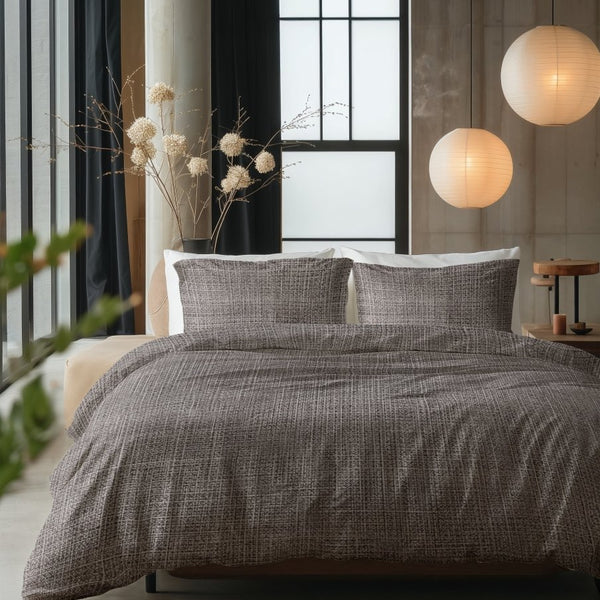 100% Cotton Duvet Cover Set Vintage | Brown/Taupe | King Long - 240cm (W) x 220cm (L) - The Bedding & Blankets Store