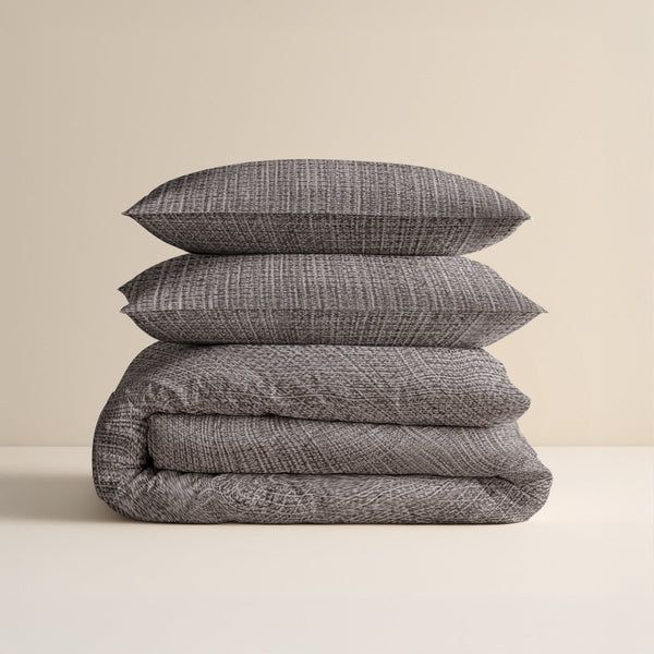 100% Cotton Duvet Cover Set Vintage | Brown/Taupe | King Long - 240cm (W) x 220cm (L) - The Bedding & Blankets Store