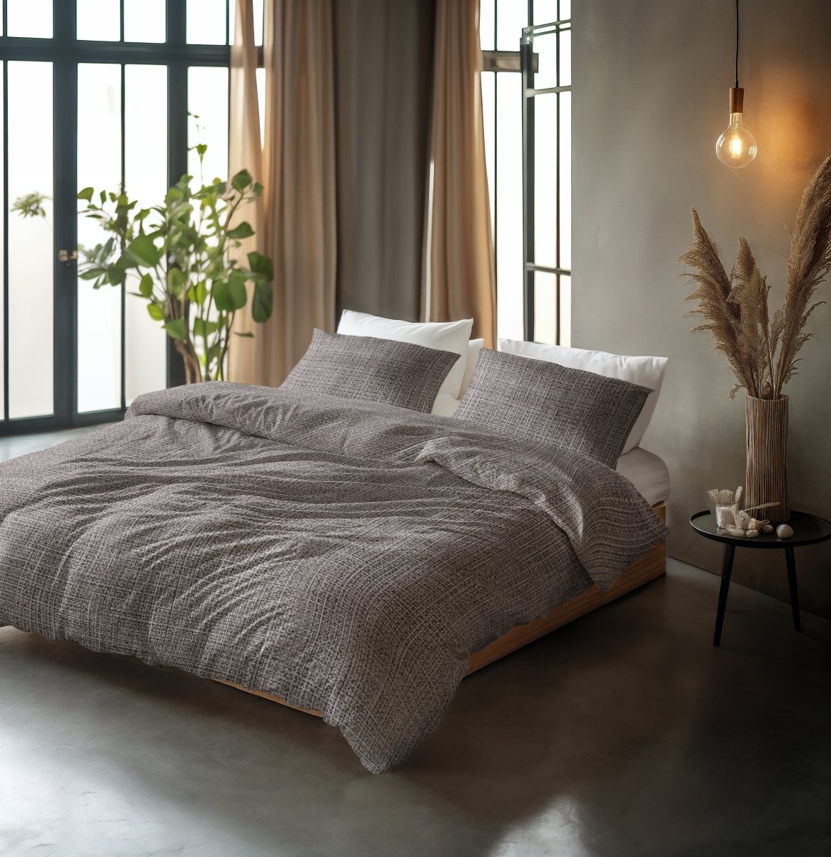 100% Cotton Duvet Cover Set Vintage | Brown/Taupe | King Long - 240cm (W) x 220cm (L) - The Bedding & Blankets Store