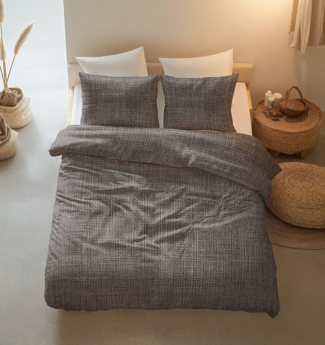 100% Cotton Duvet Cover Set Vintage | Brown/Taupe | King Long - 240cm (W) x 220cm (L) - The Bedding & Blankets Store