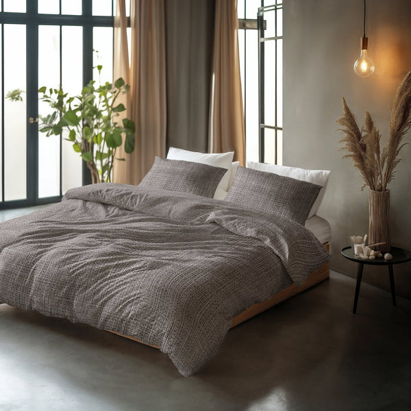 100% Cotton Duvet Cover Set Vintage | Brown/Taupe | King Long - 240cm (W) x 220cm (L) - The Bedding & Blankets Store