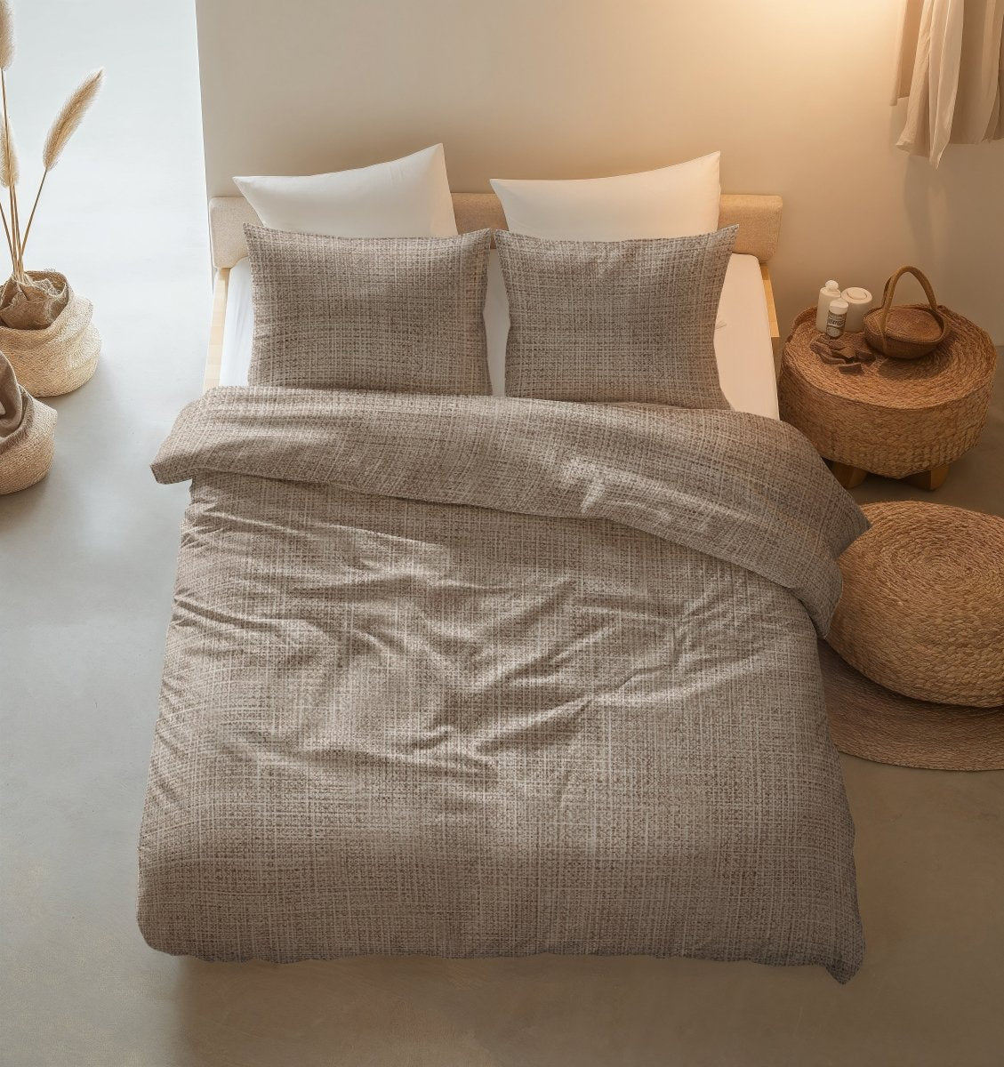 100% Cotton Duvet Cover Set Vintage | Sand | King Long - 240cm (W) x 220cm (L) - The Bedding & Blankets Store