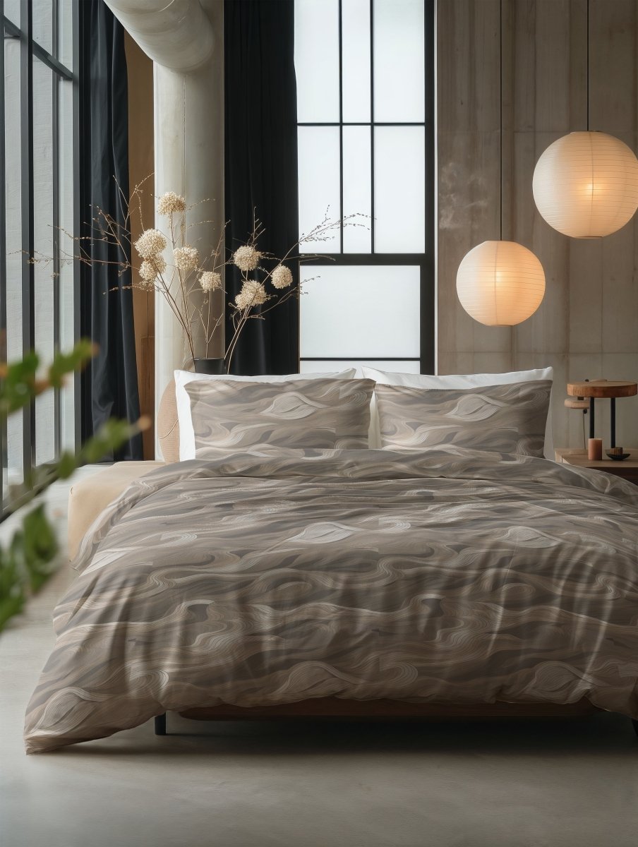 100% Cotton Duvet Cover Set Whirl | Taupe | King Long - 240cm (W) x 220cm (L) - The Bedding & Blankets Store