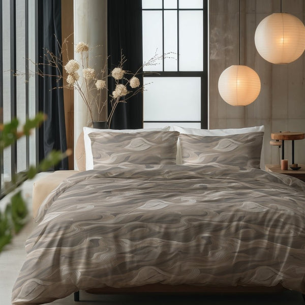 100% Cotton Duvet Cover Set Whirl | Taupe | King Long - 240cm (W) x 220cm (L) - The Bedding & Blankets Store