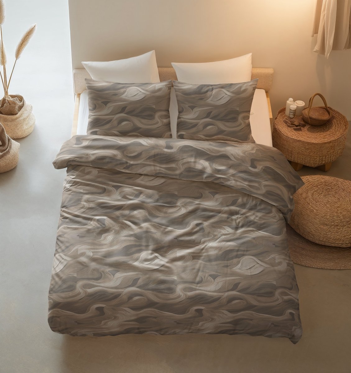 100% Cotton Duvet Cover Set Whirl | Taupe | King Long - 240cm (W) x 220cm (L) - The Bedding & Blankets Store