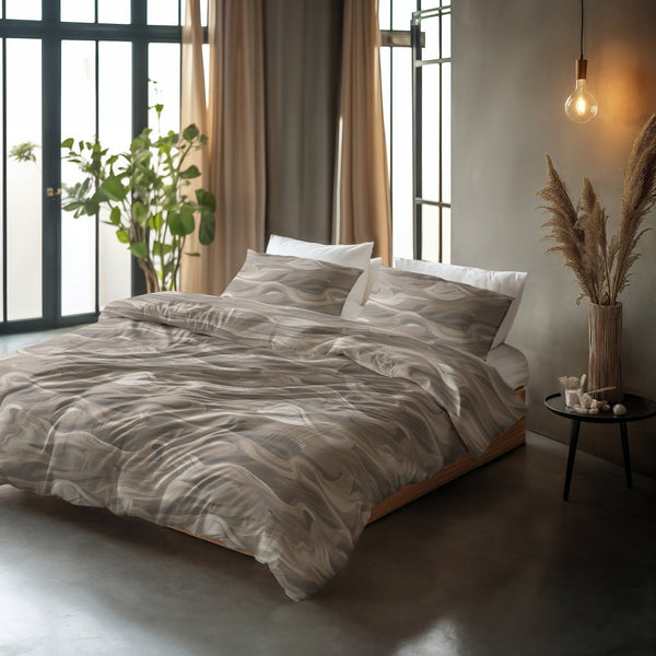 100% Cotton Duvet Cover Set Whirl | Taupe | King Long - 240cm (W) x 220cm (L) - The Bedding & Blankets Store
