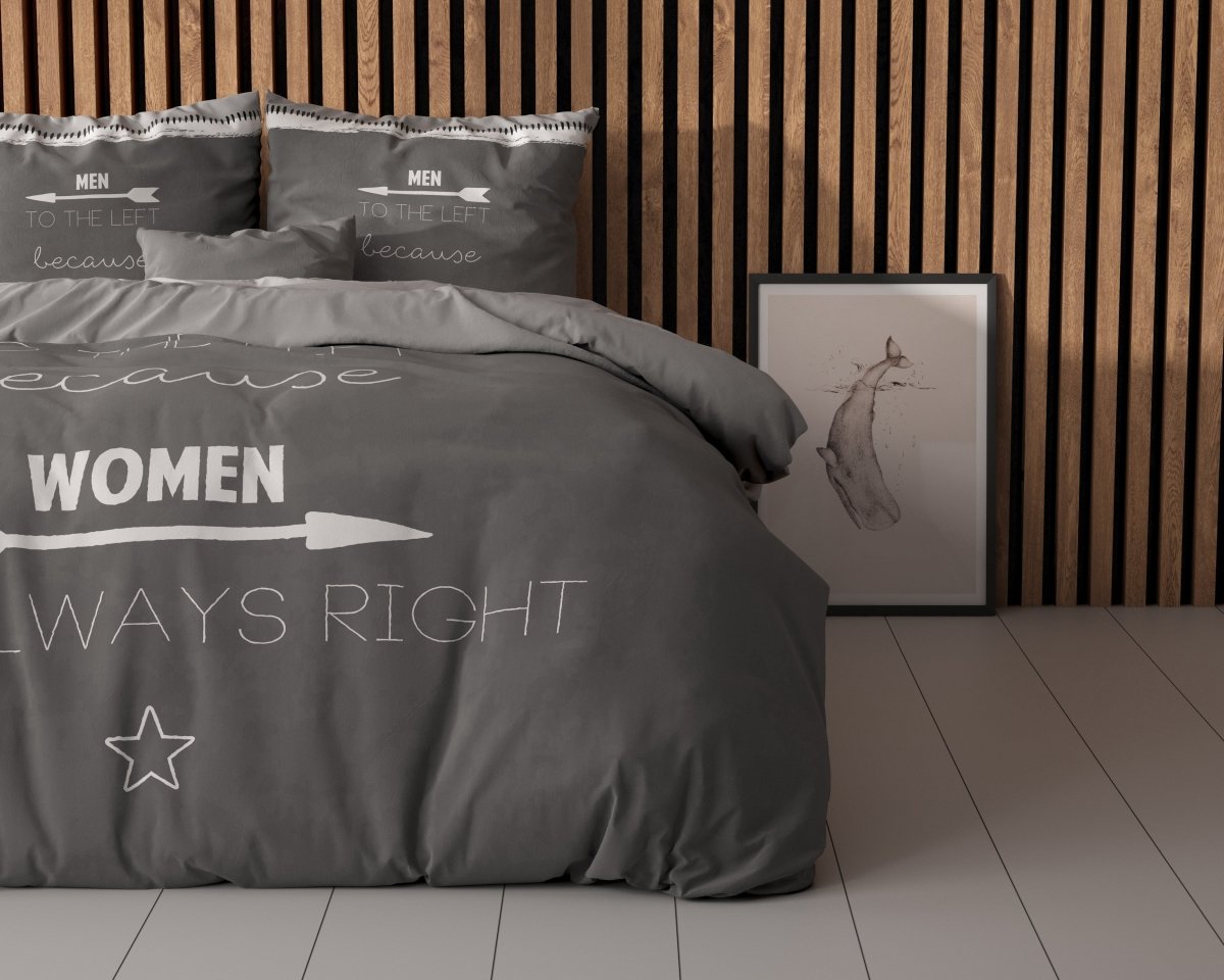 100% Cotton Duvet Cover Set Women Always Right | Anthracite | Single - 135cm (W) x 220cm (L) - The Bedding & Blankets Store